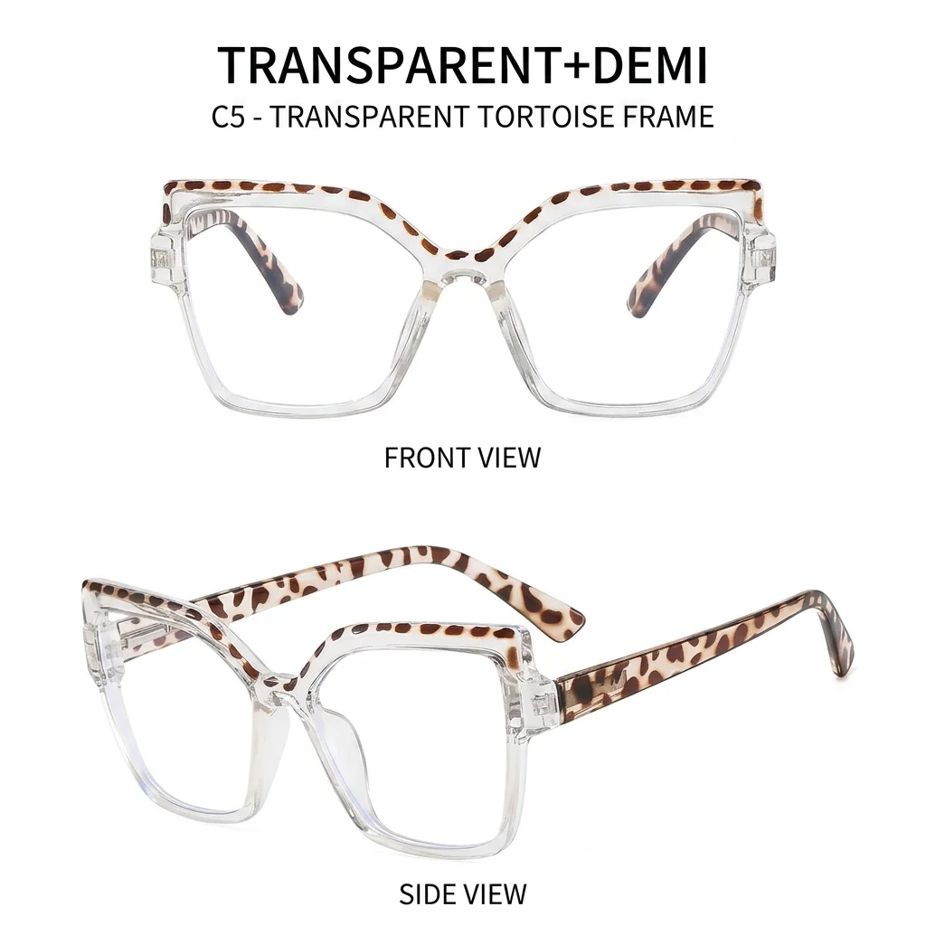 Oversized Square Cat Eye Blue Light Blocking Glasses Trendy Full Rim Unisex Eyeglasses Frames Prescription Compatible
