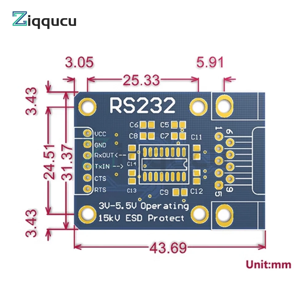 TTL to RS232 Module TTL RS232 Male Female Mutual Conversion Module Serial Level Conversion to SP232 TTL Serial Port ESD Protect