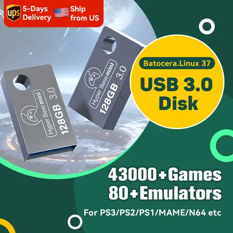 Sistema Batocera 37.linux portatile USB 128 da 3.0 GB con 43000 + giochi retrò 70 + emulatori per PS3/PS2/PSP/3DO/Wii/MAME/SS/N64