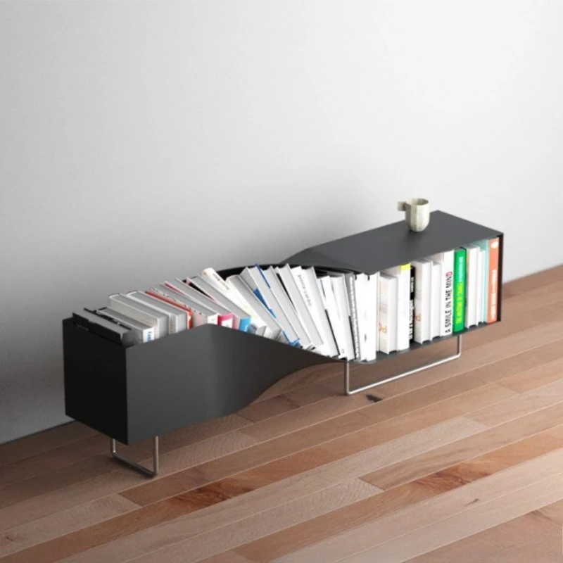 

Modern simple small apartment Nordic creative metal rectangular bookshelf TV storage cabinet