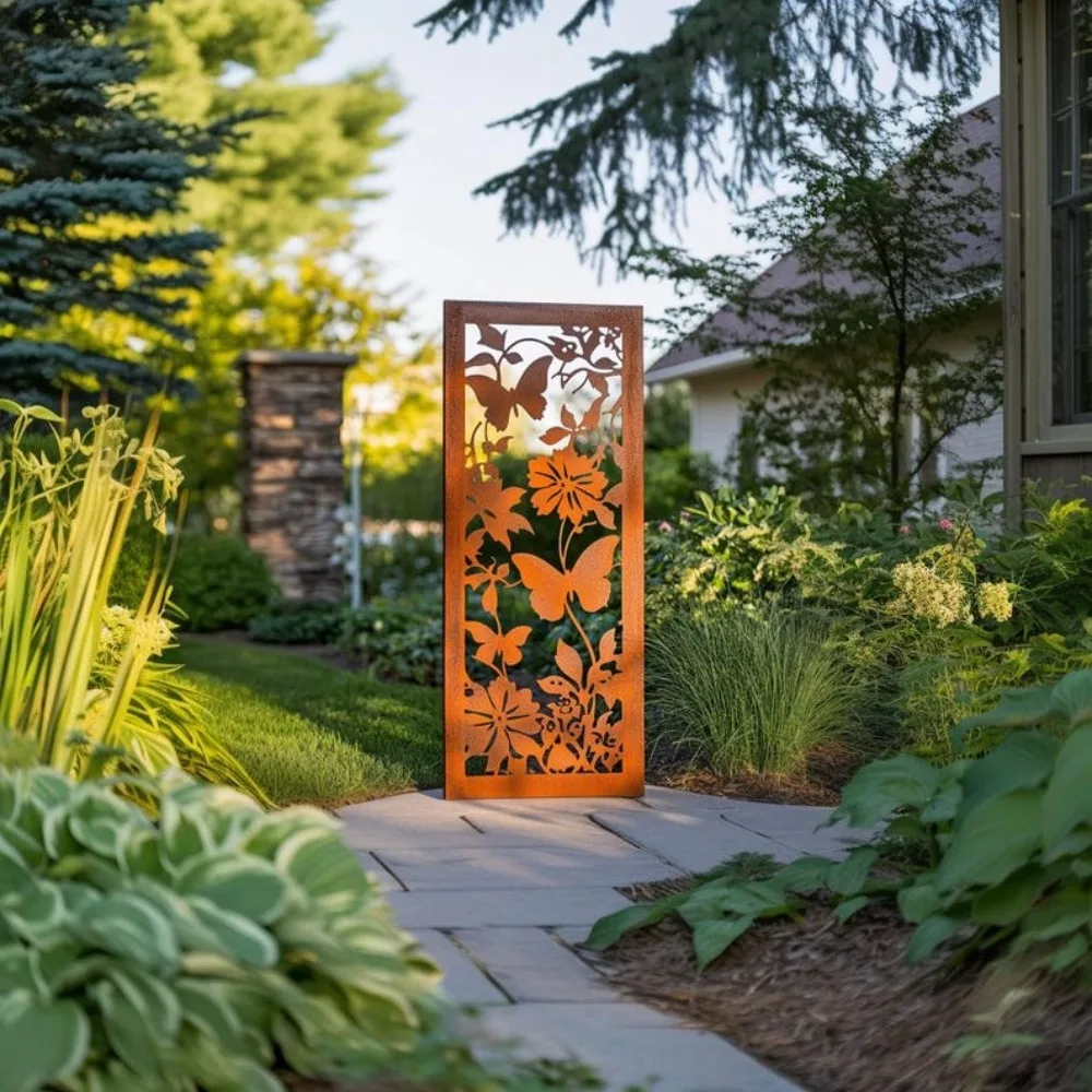 Retro 2D Butterfly Metal Garden Fence Edging Wall Ground Mountable Outdoor Yard Decor