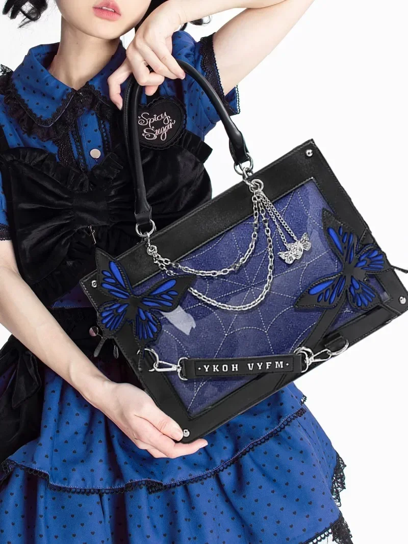 Ins Butterfly Spider Net Letter Chain Handbags DIY Transparent Ita Bag Y2K Lolita Gothic Tote Vintage Fashion Shoulder Bag