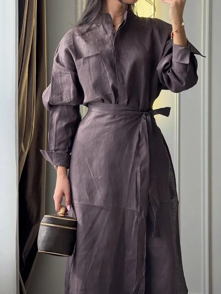 

Women Three-Piece Set Turn-Down Collar Long Sleeve Cardigan Top Wide Leg Pants And Lace-Up Maxi Skirt Solid Loose Holiday Outfit