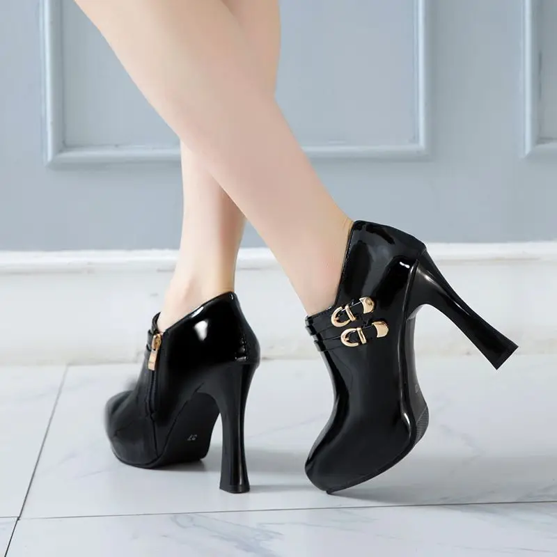 SIMLOVEYO shiny evening dress shoes pointed toe side zipper extra tall heel 11cm metal fastener oversized fit 48 49 50