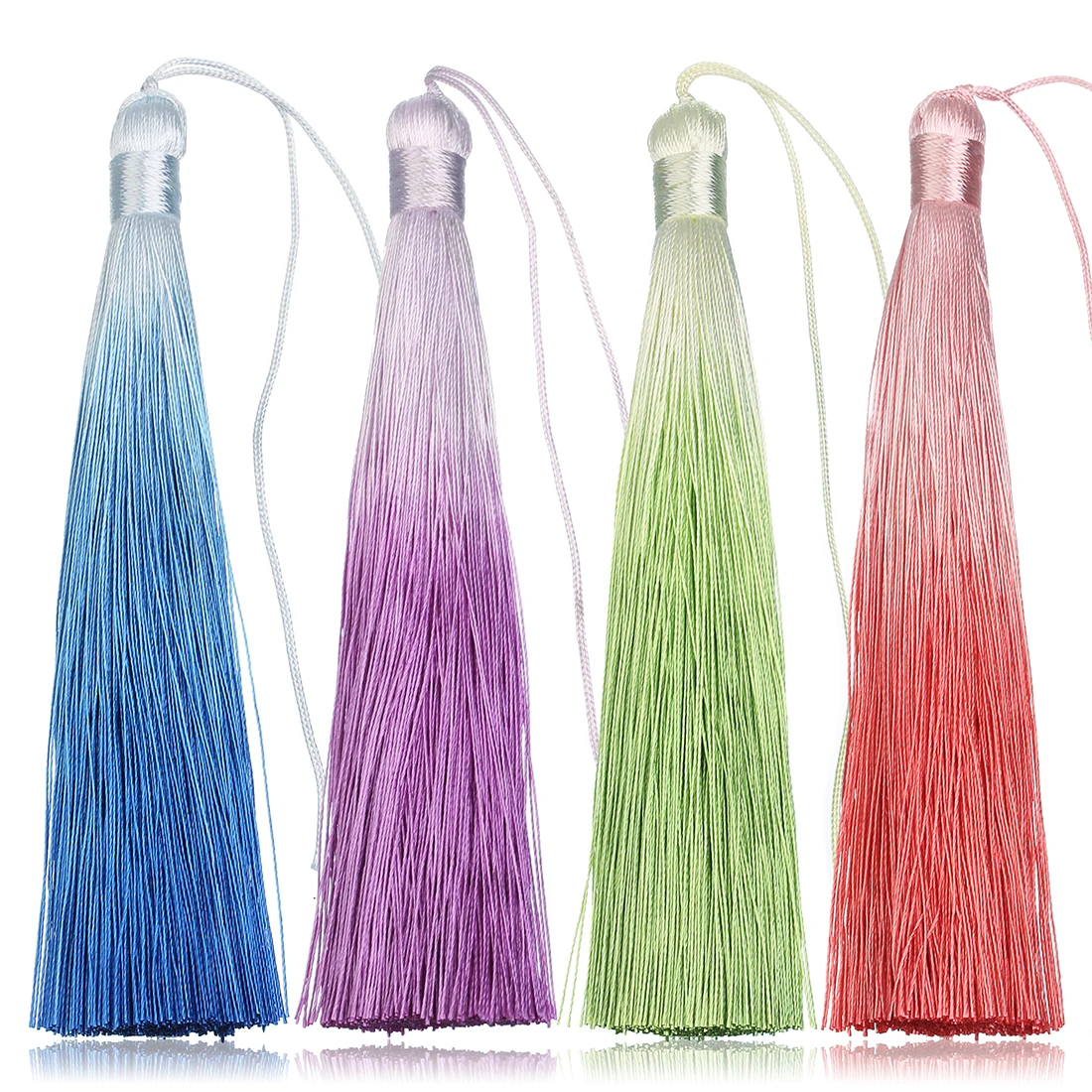 4pcs Polyester Silk Tassel 8/10/13cm Gradient Color Charm Tassel for DIY Craft Ornament Curtain Garment Decoration Accessories