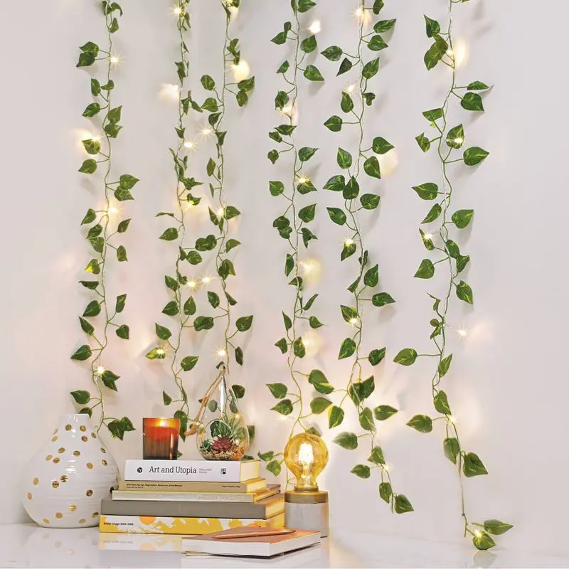 

5 x 3.5ft LED Vine Curtain Lights Warm White USB Powered 66 LEDs 300 Leaves 8 Modes Remote Control for Indoor Garden Party Decor