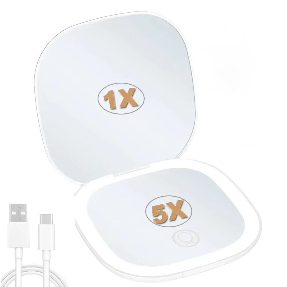 

LED Travel Makeup Mirror 3.5inch Lighted Compact Mirror with 1X/5X Magnifying 2 Sided 1 Colors Portable Handbag Purse
