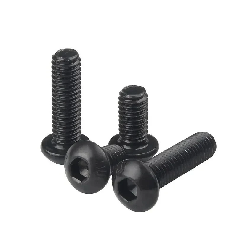 M3-M10 Equivalent 10.9 Class Black Alloy Steel Hex Socket Button Head Screws / Black Oxide Finished Pan Head Allen Bolts