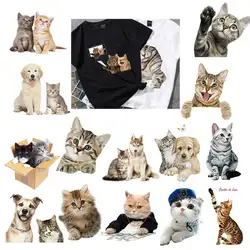 Cute Pet Cat Dog Best Friends Animal Iron On Patches For DIY Heat Transfer Clothes T-Shirt Thermal Stickers Decoration Printing