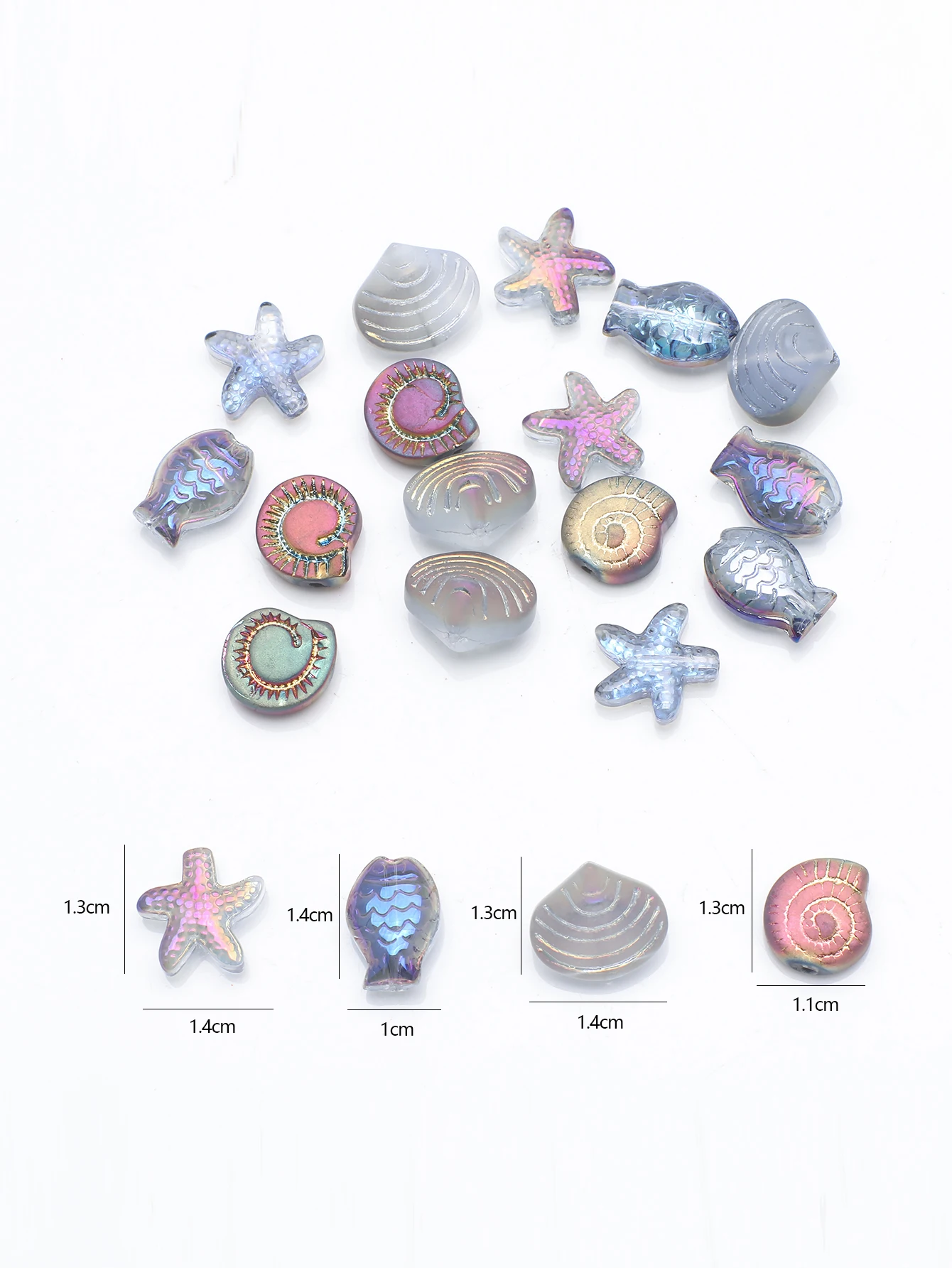 20 Pcs Mixed Shape Starfish Snail Shell Small Fish Crystal Glass Loose Beads DIY Making Earing Necklace Jewelry Accessories