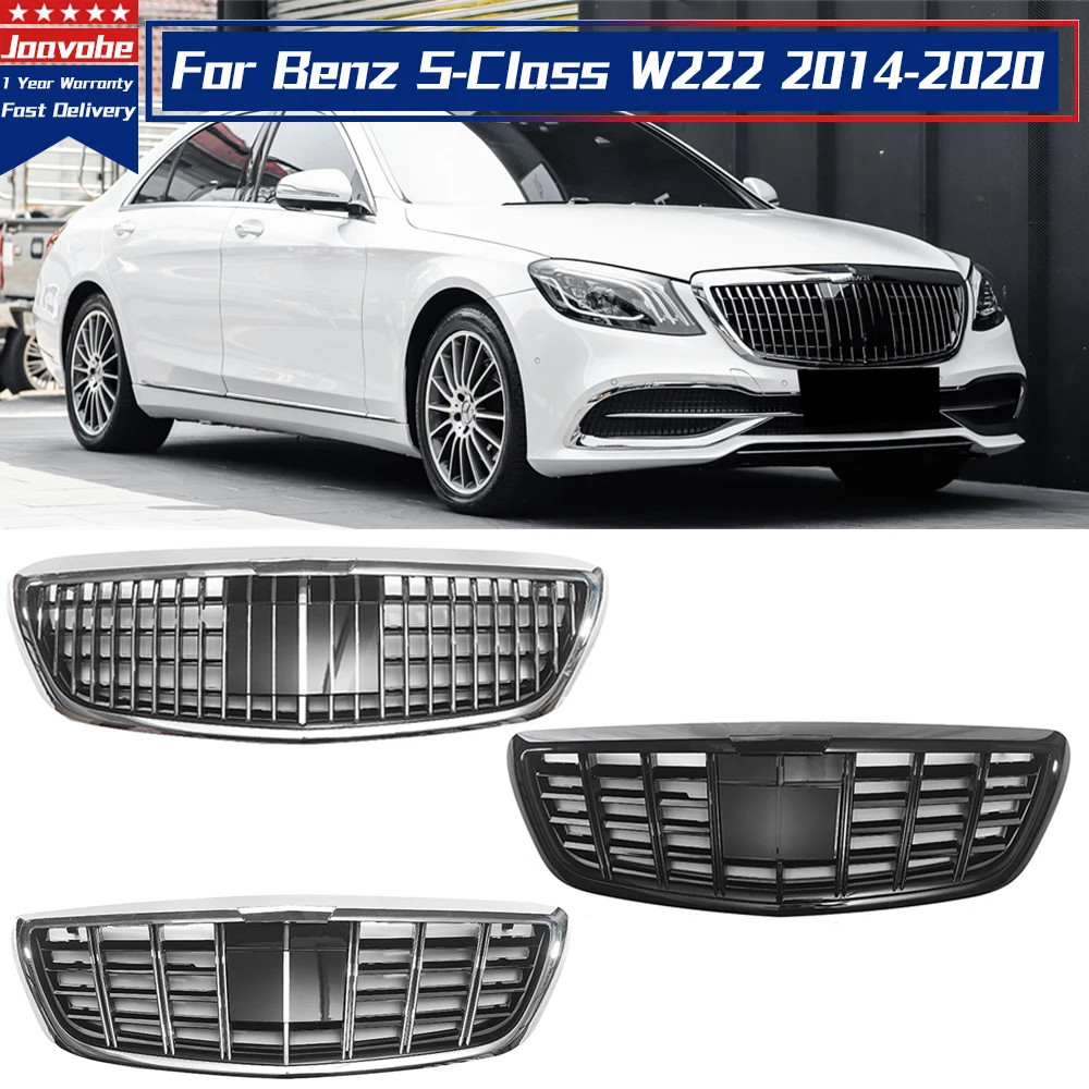 Chrome Silver Maybach Style Grille For Mercedes Benz S-Class W222 2014-20 S400 S450 S500 S500 Glossy Black GT Style Bumper Grill