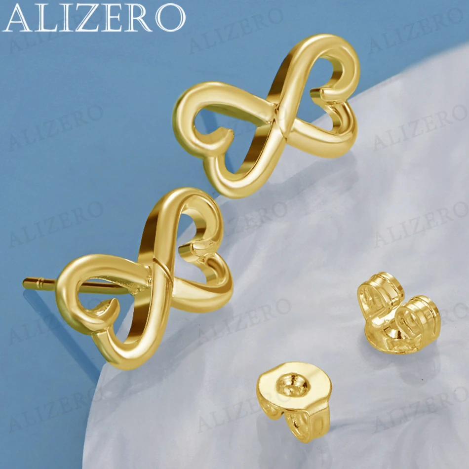 

ALIZERO 18K Gold Double Heart Stud Earrings For Women Engagement Party Wedding Jewelry Gifts Fashion Charms Accessories