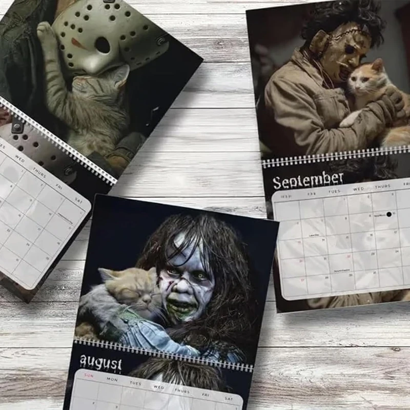 2026 Horror Calendar Hanging Cat Design Monthly Weekly Daily Notepad Schedule Planner Calendar Halloween Christmas New Year Gift