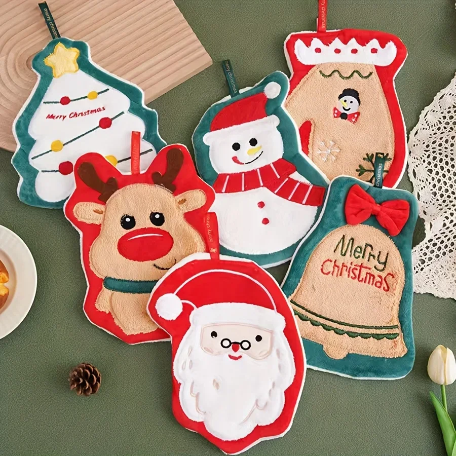 Santa Claus Reindeer Cartoon Cute Hand Towels, Suitable for Kitchen, Bathroom, Christmas Decoration, Super Absorbent Non-Fuffing
