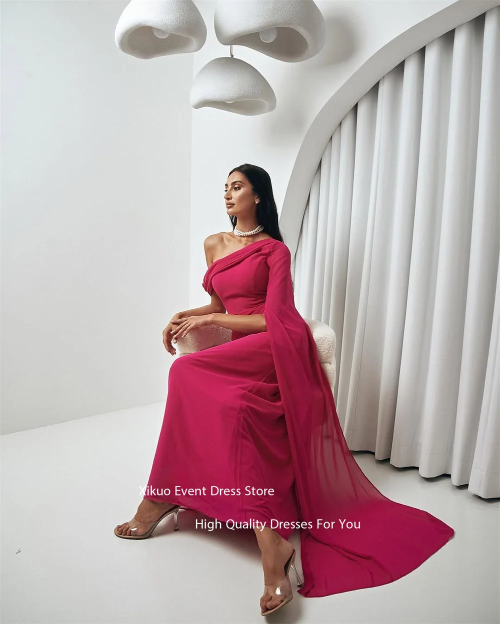 Xikuo moda chiffon vestidos de noite um ombro plissado vestidos de gala uma linha ruched assimétrico vestidos de baile personalizado