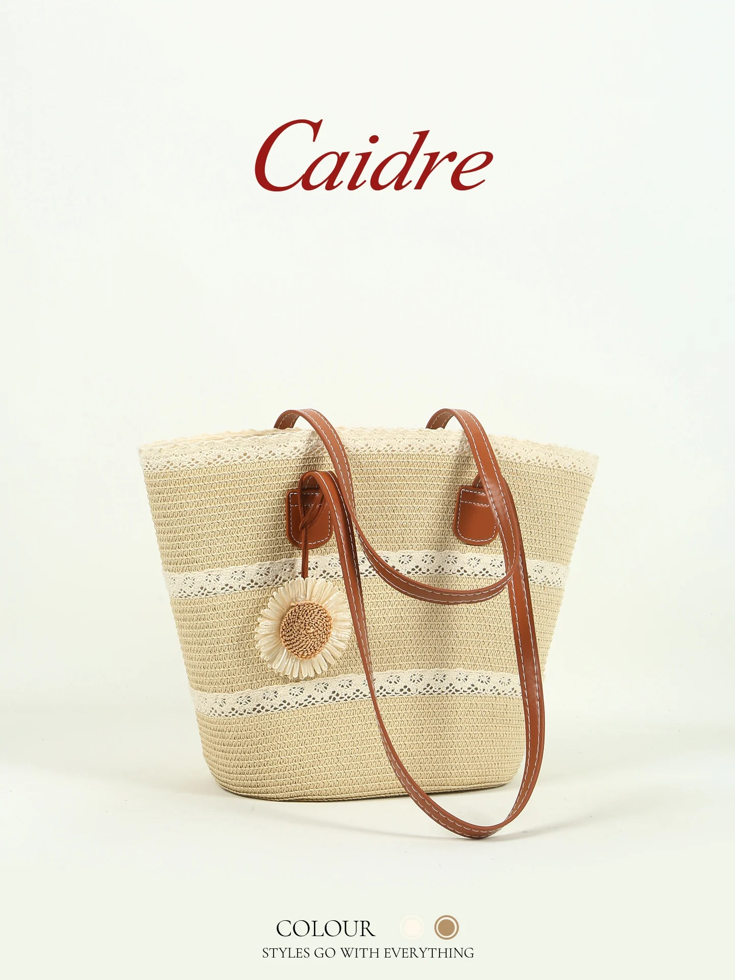 

CAIDRE Sunlit Vacation Woven Straw Bag Women's Commuter Single Shoulder Handbag Beach Sand Beach Tote Bag Korean Style Medium...