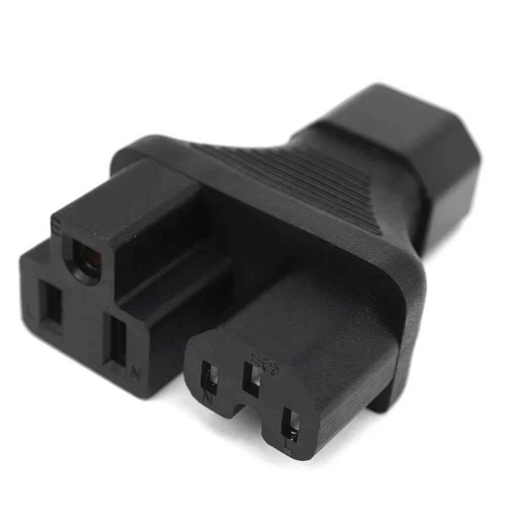 Adaptador de corriente de CA macho a hembra IEC320 C14 a doble IEC320 C13/C15/Nema 5-15R, 3 terminales, adaptador de toma dividida