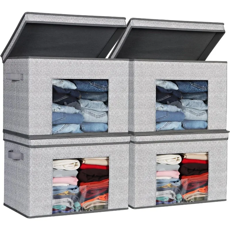 

Storage Boxes Large Storage Bins with Lids [4-Pack] Collapsible Storage Cubes Organizer Containers Organization Baskets