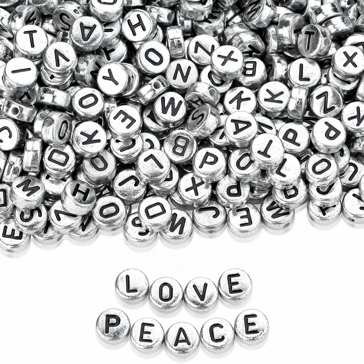 7*4mm English letter pearl antique silver background black l
