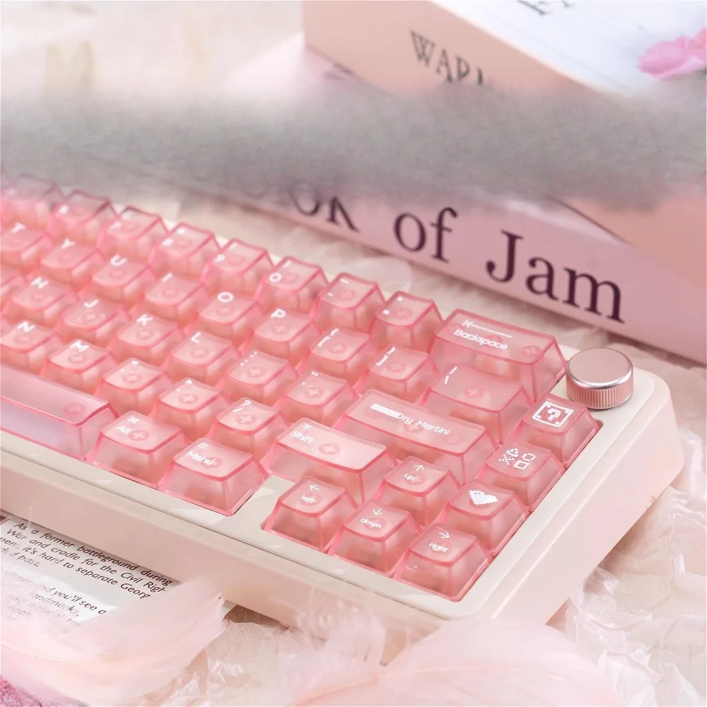 

Pink Peach Blossom Theme Clear PC Keycaps, OEM Profile Translucent Magnetic Switch Mechanical Keyboard Keycaps