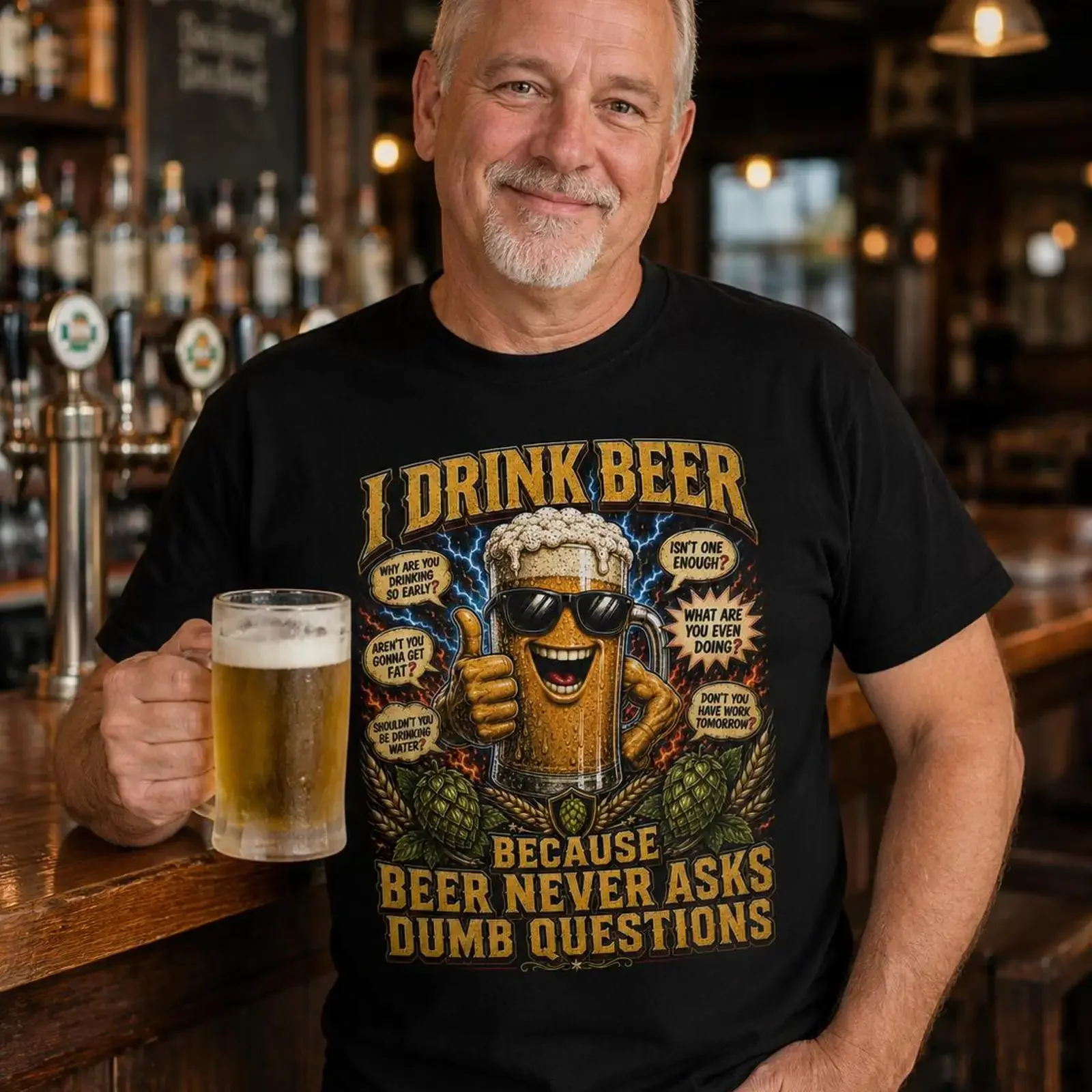 Beer Never Ask Dumb Questions T Shirt Brewery vintage Washed Top For Everyday Wear graphic Stylish streetwear Breathable Unisex
