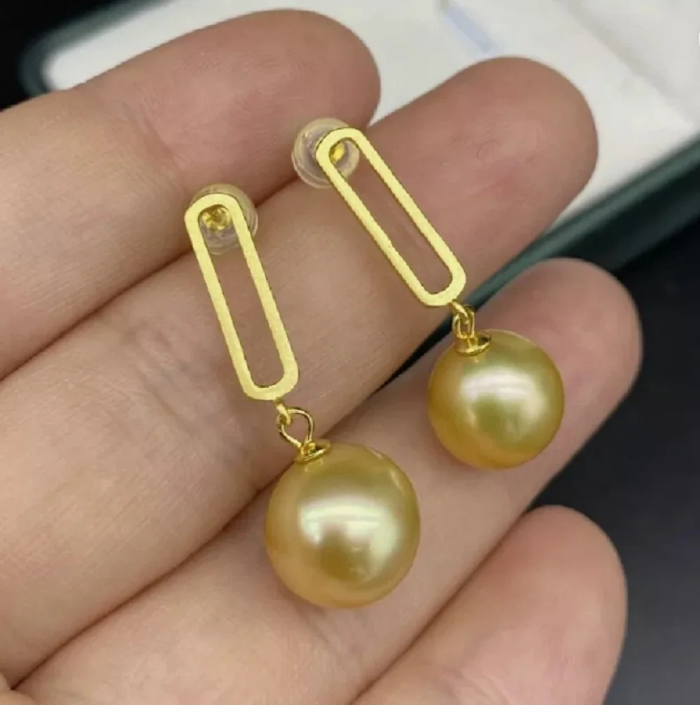 

Limited time event AAA+9-10mm 10-11mm 11-12 mm natural South Sea gold pearl earrings 925s