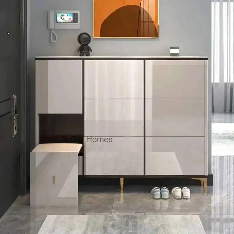 مع مقعد الأحذية تغيير رف الأحذية القابل للطي أثاث منزلي فاخر تخزين مدخل رقيقة جدا خزائن الأحذية المدخل الرف ز #4