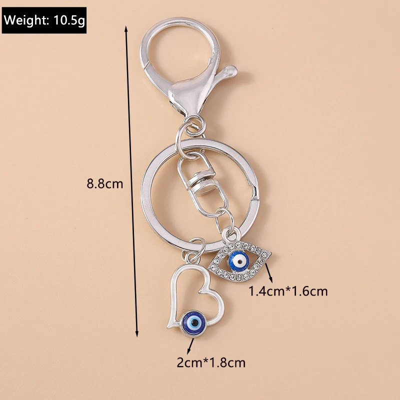 Modischer Schlüsselanhänger mit Bösem Auge und Mond für Autoschlüssel, Damen- und Herren-Handtaschenanhänger, Schlüsselringe, Accessoires, DIY-Schmuck, Geschenke – Detail 3