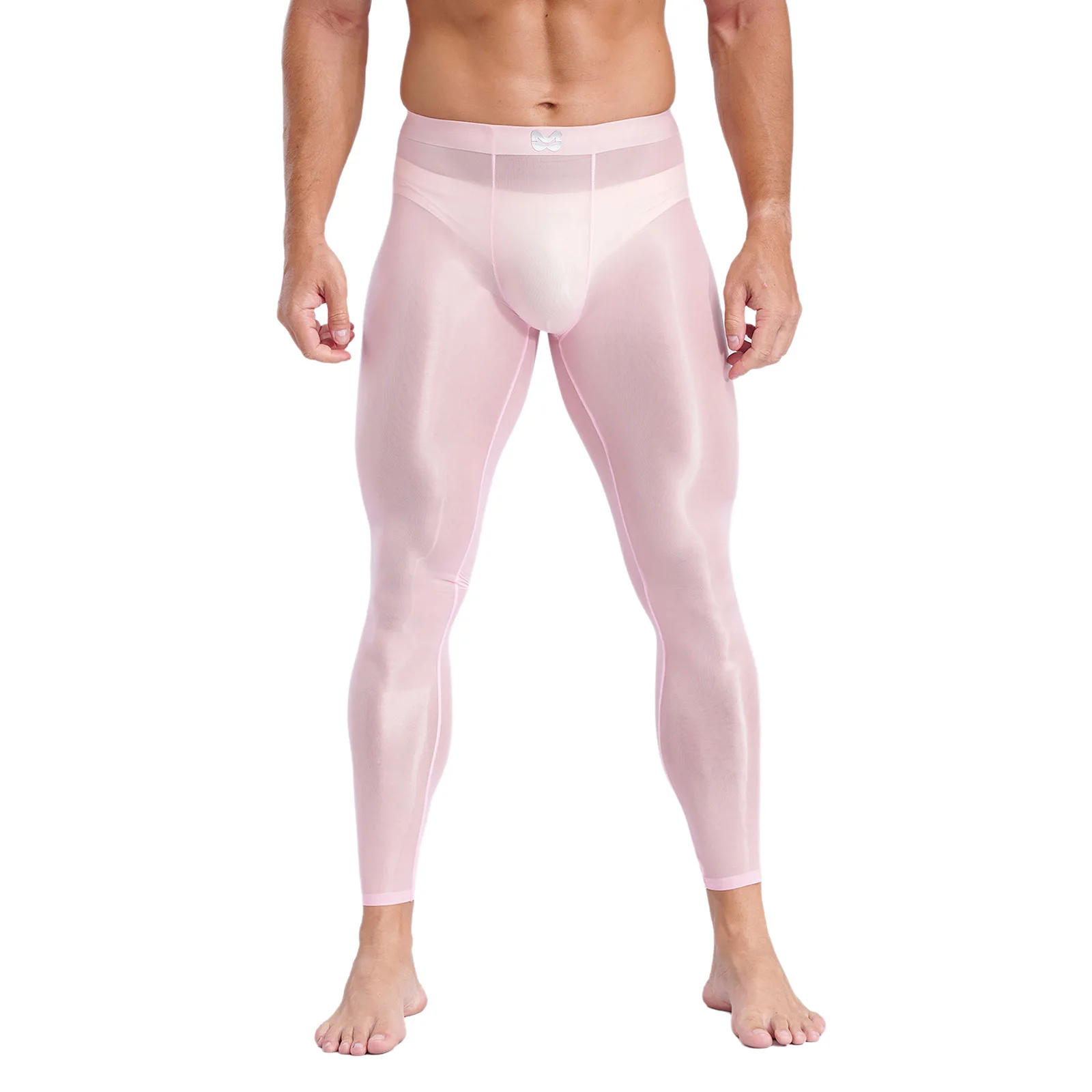 Homens gelo sedoso leggings de fitness cintura elástica ultra-fino bulge bolsa collants ver através de calças elásticas para ginásio esportes treino