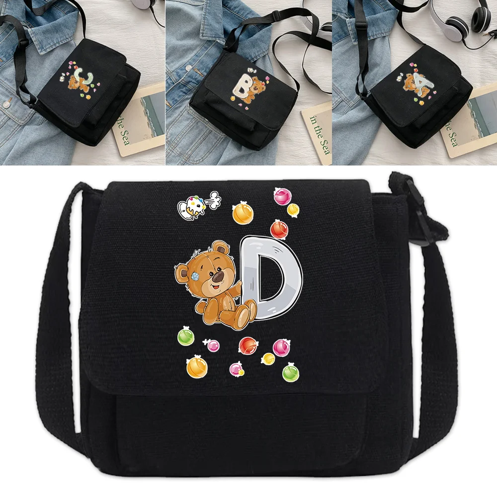 Shoulder Bags Crossbody Bags Messenger Handbag Youth Casual Canvas Travel Organizer Handbag Bear Pattern Series Shoulder Bag