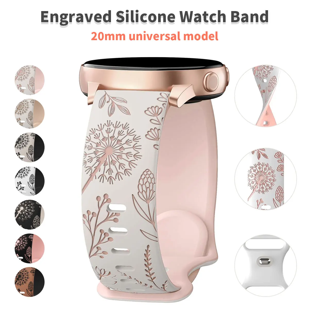 

20mm Universal two-color engraved soft silicone strap for Samsung Galaxy watch 7 strap 6 4 5 Elegant Women's wristband Fashion