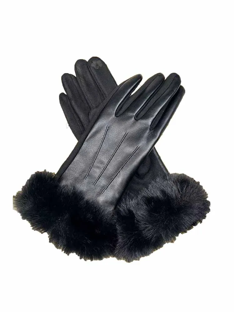 AliExpress LAOVCE Women Winter Warm PU Leather Suede Splicing Plus Velvet Thicken Gloves Fashion Elegant Cycling Drive Touch Screen Plush Wrist
