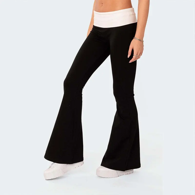 

White Spliced Black Slim Anti Waist Low Flare Pants Sporty Yoga Casual Woman Trousers Women Spring Fashion Streetwear