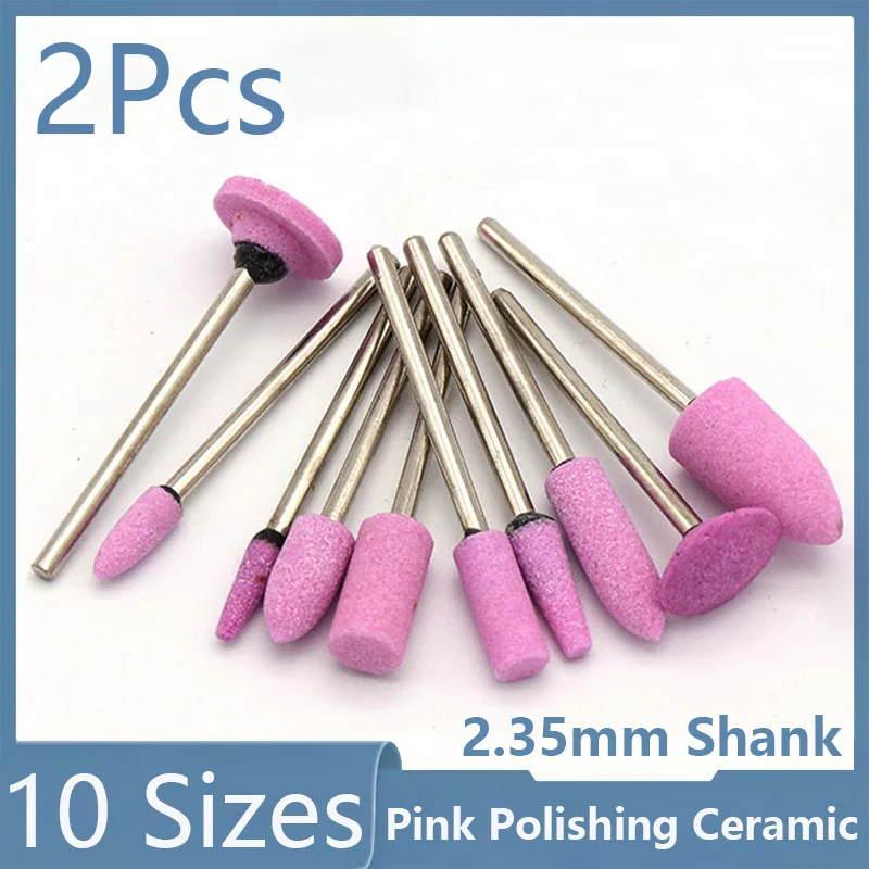 2Pcs 2.35mm Shank Abrasive Mounted Stone Cylindrical For Rotary Tools Grinding Wheel Head Pro Polishing Ceramic Pink