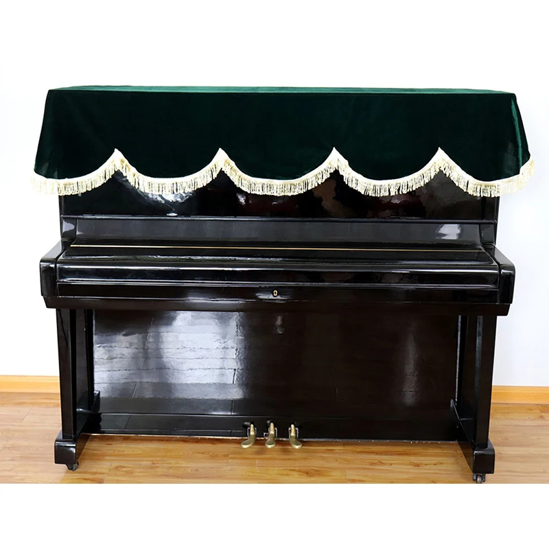 Foldable Soft Washable Gold Velvet Piano Cover Dust Proof Home Piano Set Instrument Piano Top Draped Non-stick Gray Piano Cove