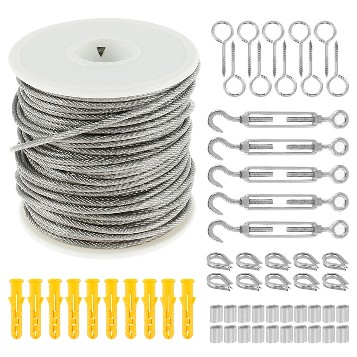 Garden Wire 15/30M Stainless Steel Wire Rope Kit, M5 Turnbuckle Wire Tensioner Kit,PVC Coated Metal Wire Cable Fence Wire Roll K