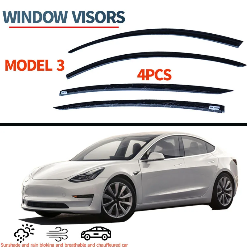 For Tesla Model 3 Window Barrier Mod Acrylic Wind & Rain Deflectors No-Drill Design