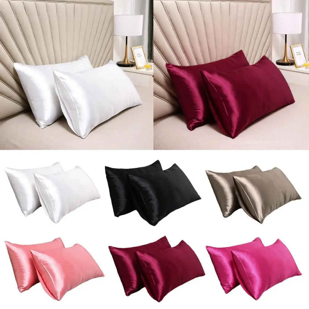 

Pillowcase Solid Color Imitation Silk Smooth Comfortable Invisible Zipper Luxury Soft Elegant Sleep Pillowcase