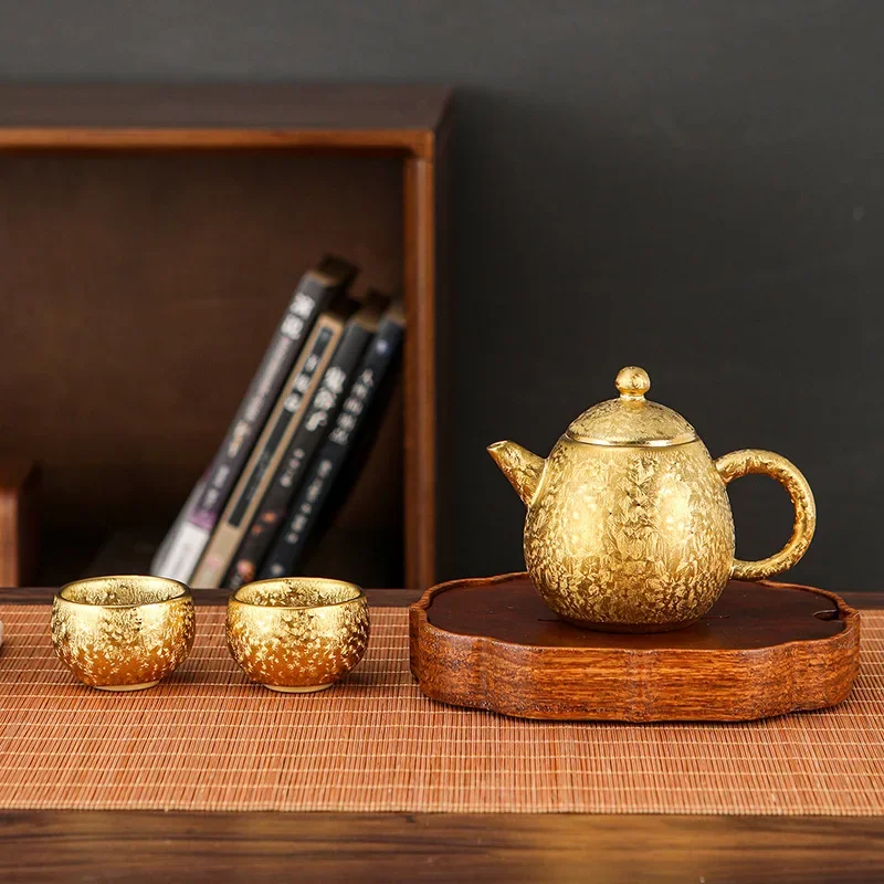 Colorful gilt kung fu teapot household high-end dragon egg pot retro kung fu tea set tea golden pot gift