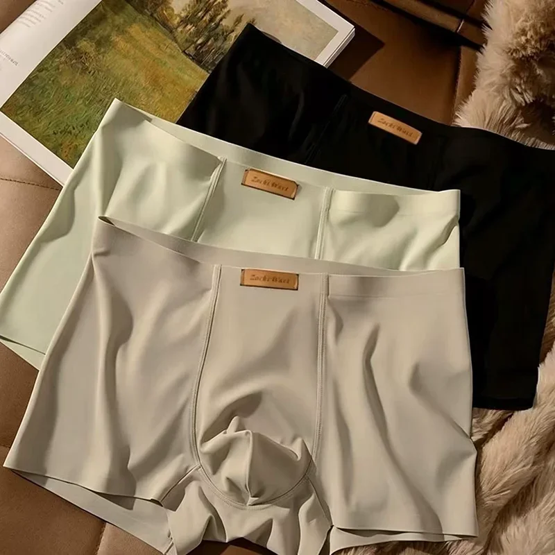 4Pcs Set Of Sexy Cose Fitting Seamless Boxer Shorts For Men Comfortable And Breathable Underwear Solid Color Casual Boxer Shorts