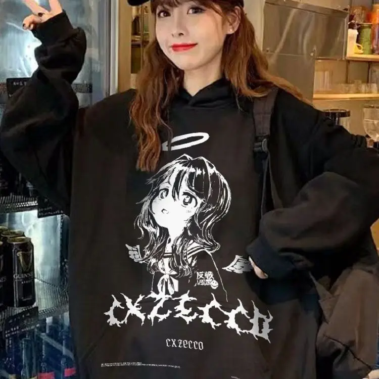 Japan Hoodie Hip Hop Anime Print Hooded Pullovers Tops Loose Long Sleeves Harajuku Man Women Clothes