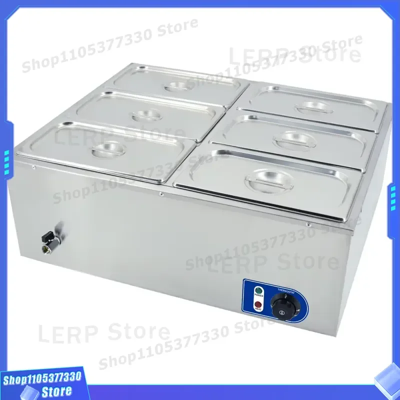 Electric Food Warmer 6 Plates Stainless Steel Double Pot Buffet Container Hotel Restaurant Equipment Commercial Kitchen