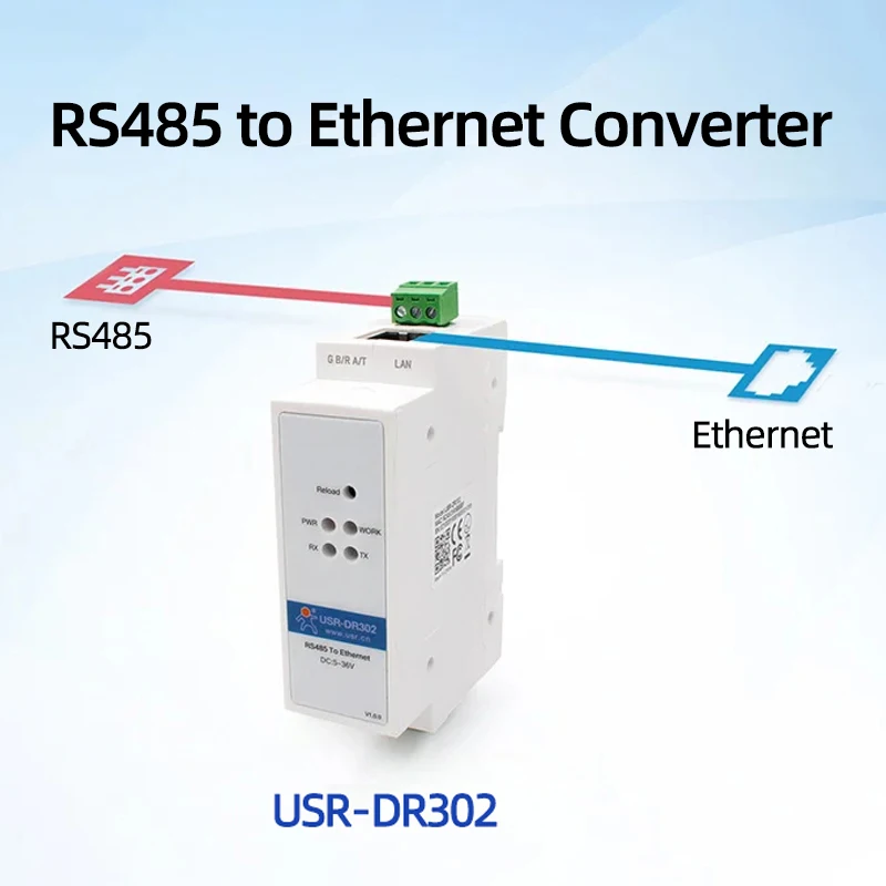 

Последовательный порт RS485 в преобразователь Ethernet Сервер IOT Устройство Поддержка DIN-рейки Modbus RTU в TCP IP DC 5 В ~ 36 В USR-DR302