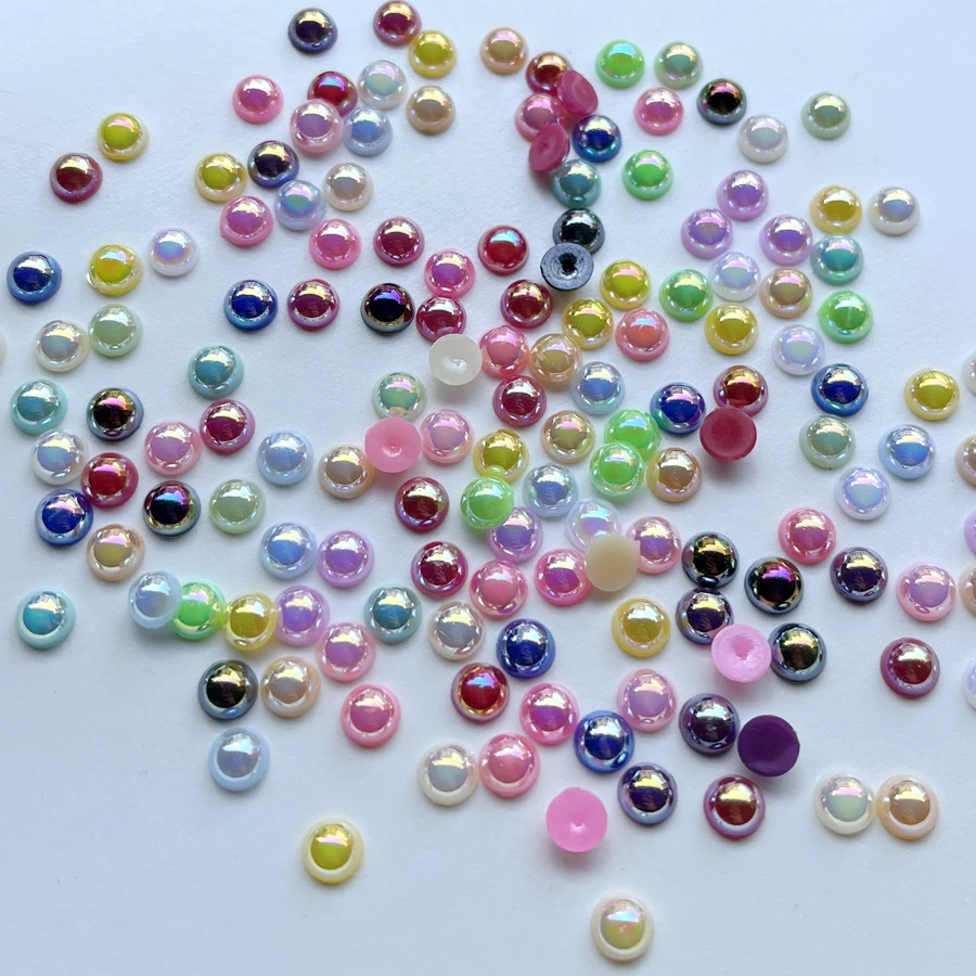 AB color abs6mm semi-round beads diy jewelry button dress decorative beads handmade accessories 200 pieces/batch