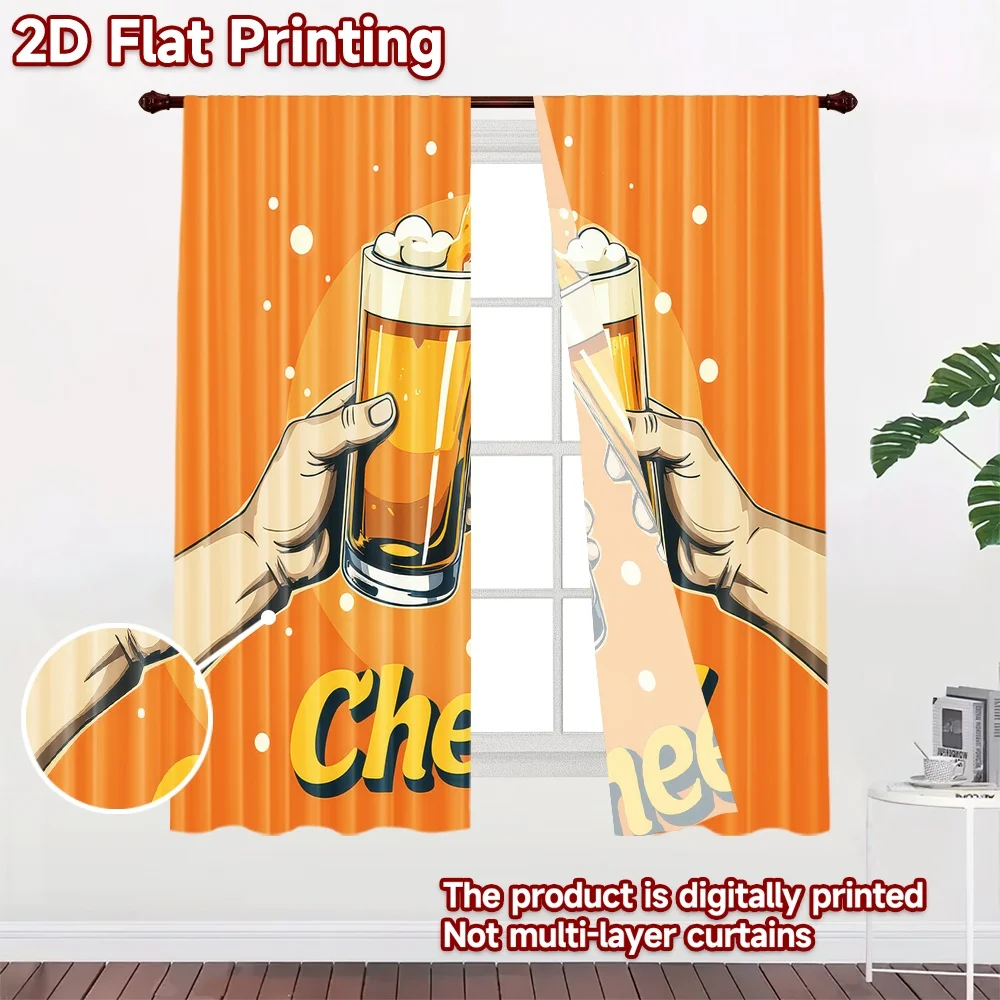2D flat printing 2pcs Curtains Beer Celebration Toast Digital Printed Polyester Drapes Birthday Party Use for Outdoor Holiday