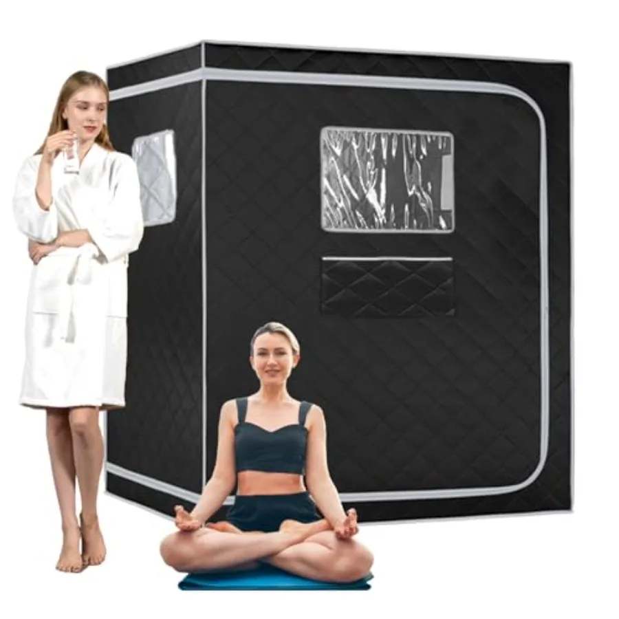 

Full Size Steam Sauna Tent Portable Whole Body Home Spa Room 1 or Two Person Large Space Grey Border Steamer NOT Included