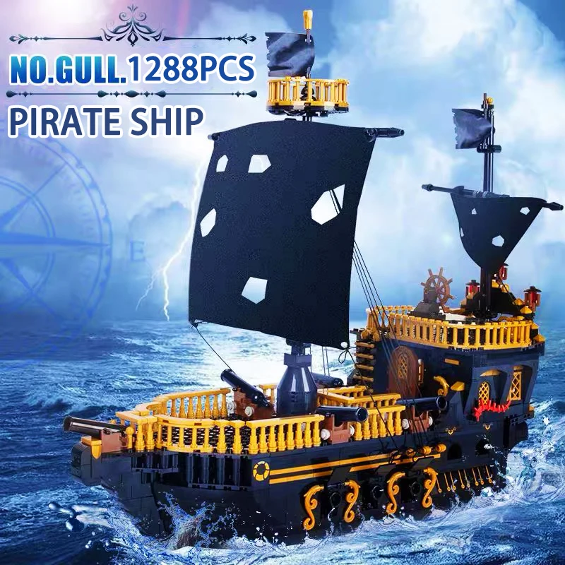 

Crative Expert Gull Black Pearl Pirates Ship Building Blocks Medieval Sailboat Boat Model Bricks Toys For Kid Birthday Gift MOC