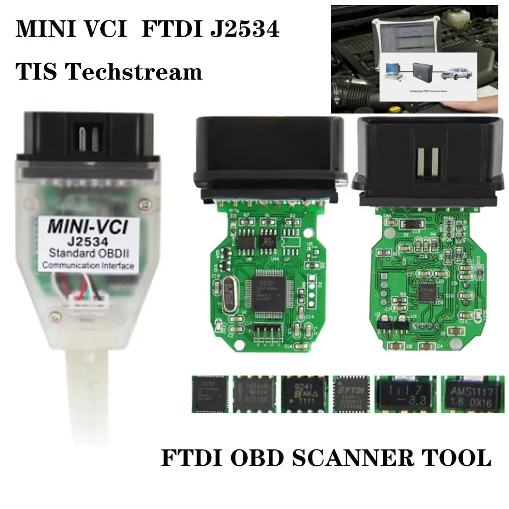 

Интерфейс сканера MINI VCI V18.00.008 TIS Techstream OBD2 для TOYOTA FTDI MINI-VCI J2534 V17.30.011 OBDII OBD2 Диагностический кабель