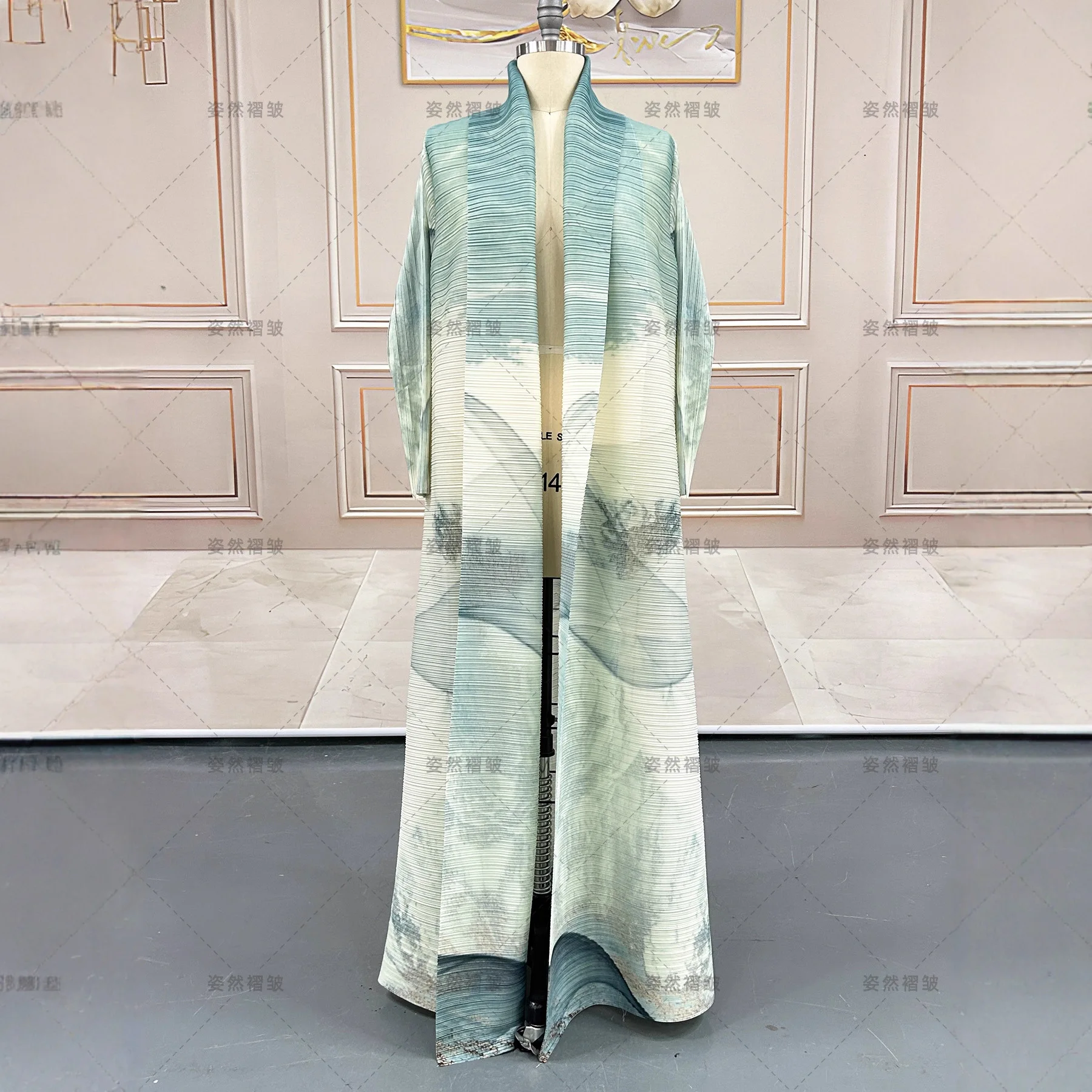 Miyake Fashion Loose Elegant Robe Women's 2026 Pleated Print Robe Cardigan Coat