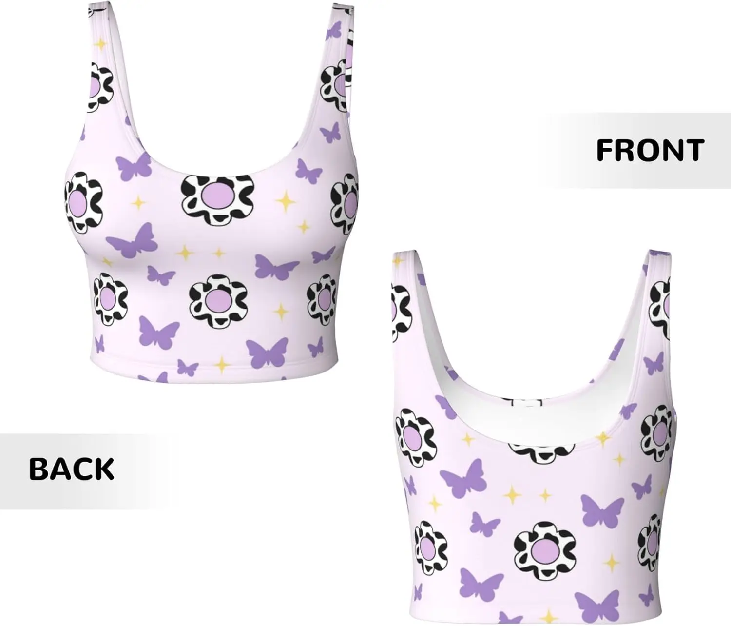 حمالات صدر رياضية للنساء ذات دعم عالٍ - قميص بدون أكمام للتمرين على شكل فراشة مطبوعة على شكل بقرة للنساء #4